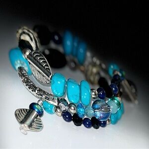 mixed stone  & Silver toned memory Beaded Bracelet